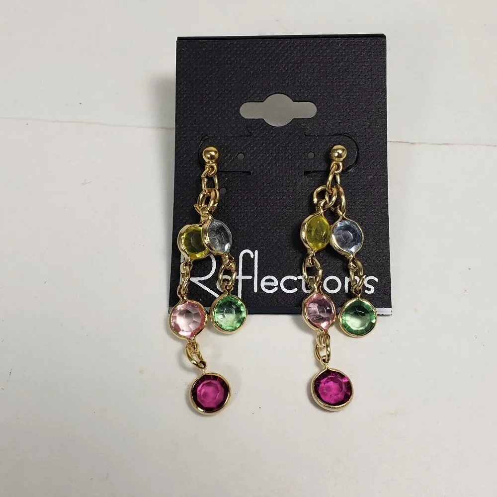 Gold tone Chain Drop Earrings Multicolor Crystal Dangles Stylish Women's Jewelry